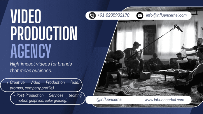 Best Video Production House in India | InfluencerHai Professional video camera with bold text reading Best Video Production House - top video production house in India.