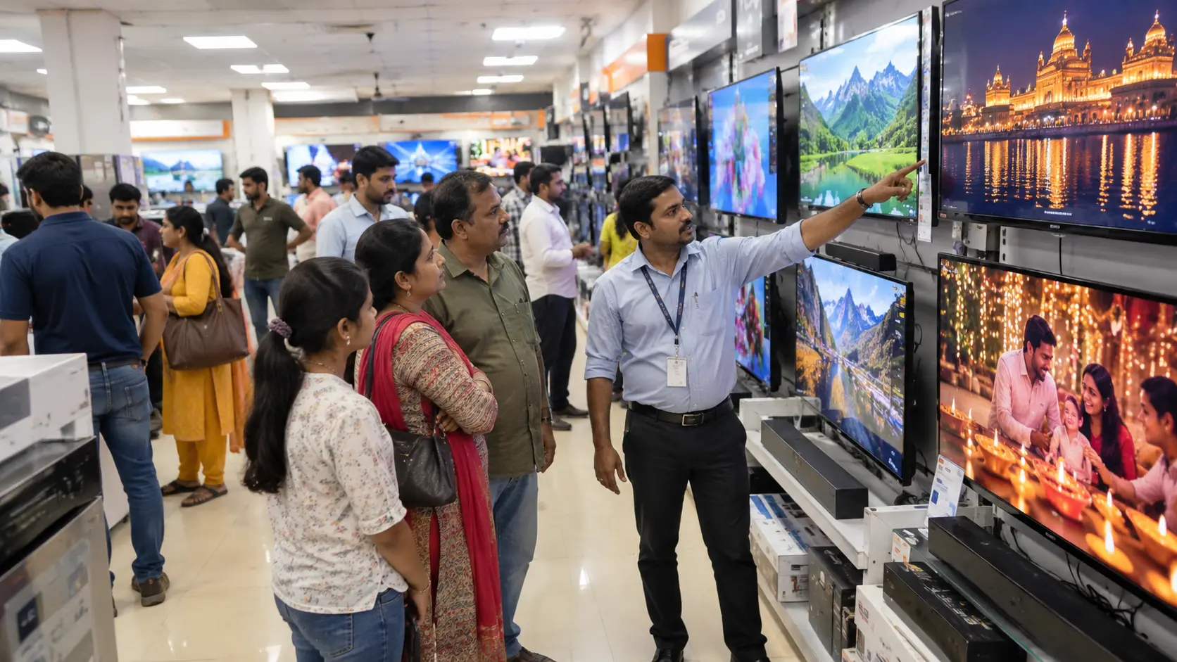 Busy Indian Electronics Showroom Demonstration